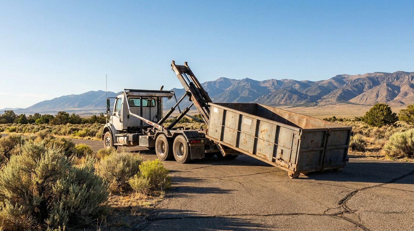 Roll-off truck delivering a dumpster in San Diego