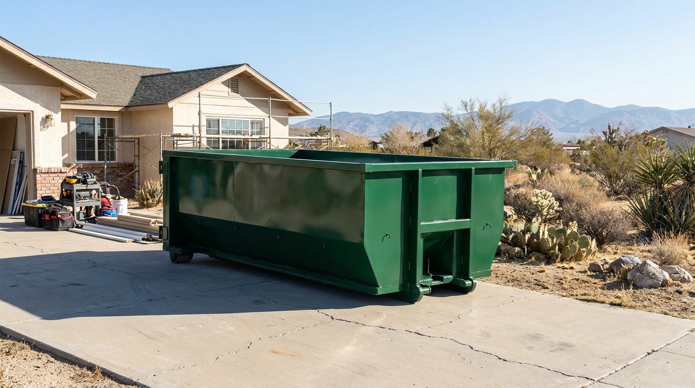 Roll-off dumpster on a driveway in San Diego